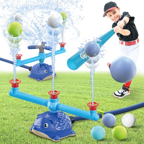 MuroMucc Wassersprinkler Kinder Outdoor Wassersprinkler-baseballspielzeug, 5-in-1 Wassersprinkler für Kinder im Freien mit 2 Sprinklerköpfen, Sommer Garten Rasen Pool Spaß von MuroMucci