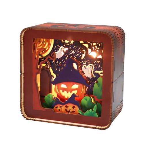 3D Holz Halloween Puzzle Gespensterhaus Szene mit lasergeschnittenen Gespenstern USB Flicker Licht von Music Park