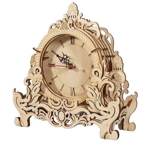 3D Holz Puzzle Retro Blumenuhr DIY Handwerkskit für Erwachsene Vintage Heimdekoration Geschenk Laser geschnittenes Ruhe Lauf Modell Interaktives Montage Puzzle von Music Park