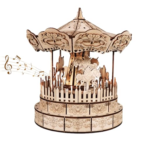 MUSIC PARK 3D Holzpuzzle Karussell Musikbox DIY Bausatz zum Zusammenbauen Geschenkidee für Weihnachten, Geburtstag und Feiertage von Music Park