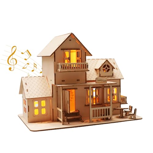 MUSIC PARK 3D Holzpuzzle Zuhause Musikbox Miniatur Bausatz mit Holzpuzzle LED-Licht Geschenkidee zu Weihnachten von Music Park