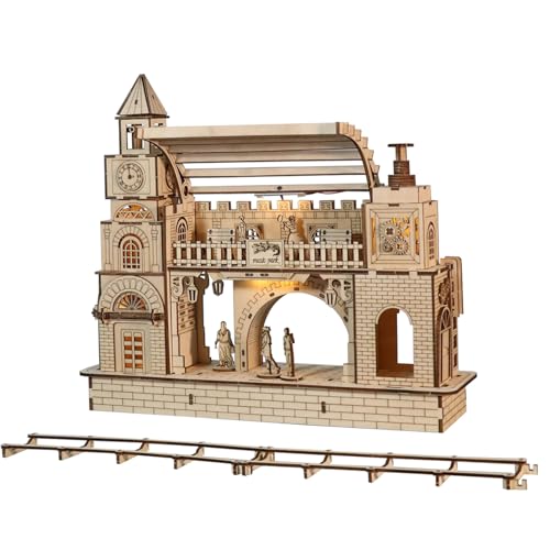MUSIC PARK 3D Puzzle Holzmodellbausatz für Erwachsene 14+ Bahnhof mit Personenschildern zum Zusammenbauen Originelle Geschenkidee von Music Park