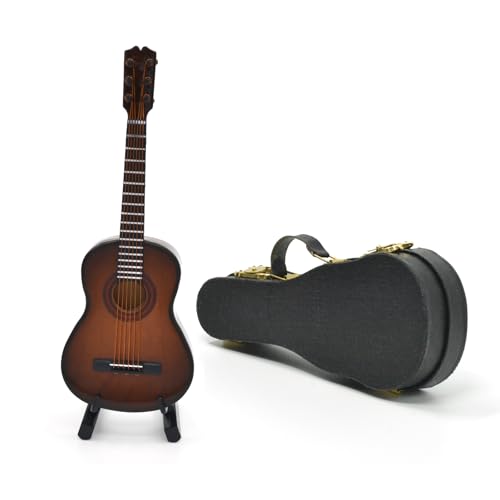 Musiin Mini-Gitarre mit Ständer und Koffer, 13 cm, Mini-6-Saiten, braune Klassische Gitarre, Musikinstrumente, Mini-Gitarrenmodell, Heimdekoration (Brown Classic) von Musiin
