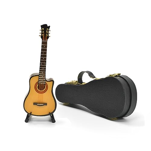 Musiin Mini-Gitarre mit Ständer und Koffer, 13 cm großer akustischer Mini-Cutaway mit 6 Saiten, Dekoration für Ihr Zuhause, Musikstudio, Schreibtisch, Regaldekoration(Cutaway) von Musiin