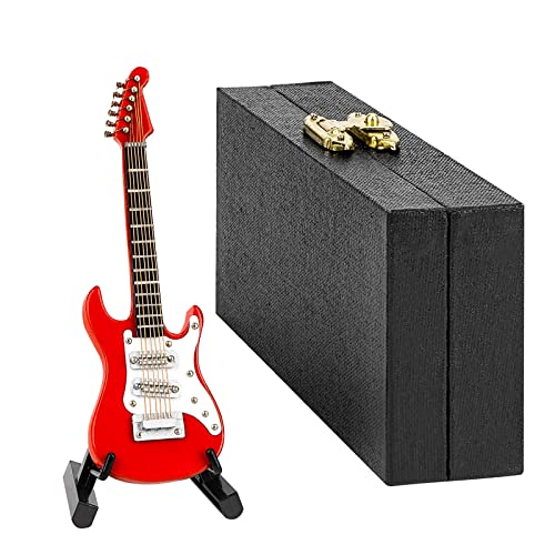 Musiin Miniaturgitarre mit Ständer und Koffer, 10 cm Mini-E-Gitarre mit 6 Saiten, Dekoration für das Schreibtischregal im Musikstudio zu Hause, Geschenk für Gitarrenliebhaber (Red Electric) von Musiin