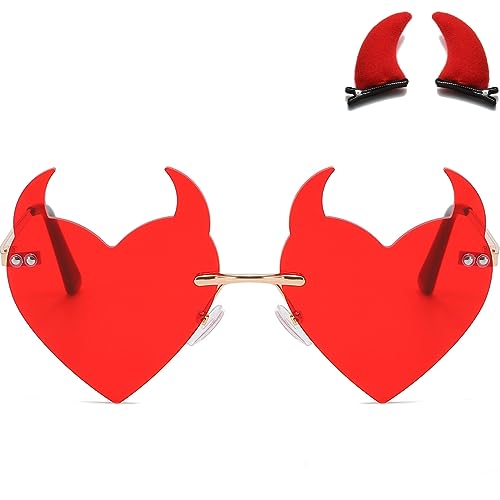 Musivon Teufelshörnern Sonnenbrille für Damen- 90er Jahre Rave Herz Brille für Party Festival mit Teufelshörnern Musivon Teufelshörnern Sonnenbrille für Damen- 90er Jahre Rave Herz Brille für Party Festival mit Teufelshörnern von Musivon