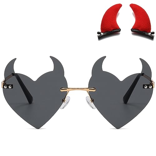 Musivon Teufelshörnern Sonnenbrille für Damen- 90er Jahre Rave Herz Brille für Party Festival mit Teufelshörnern Musivon Teufelshörnern Sonnenbrille für Damen- 90er Jahre Rave Herz Brille für Party Festival mit Teufelshörnern von Musivon