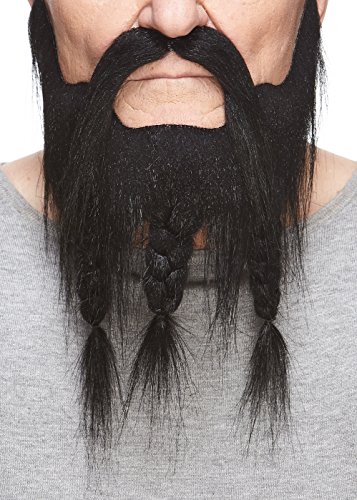 Mustaches Selbstklebender Captain Gefälschter Schnurrbart und Bart, Geflochten, Neuheit, Falsche Gesichtsbehaarung, Kostümzubehör für Erwachsene, Schwarz Farbe von Mustaches