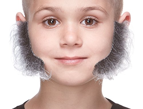 Mustaches Selbstklebender L Shaped Sideburns Gefälschte Hammelkoteletts für Kinder, Neuheit, Realistisch Falsche Gesichtsbehaarung, Kostümzubehör für Kinder, Salz und Pfeffer Farbe von Mustaches