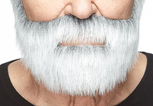 Mustaches Selbstklebender Nobleman Gefälschter Schnurrbart und Bart, Neuheit, Falsche Gesichtsbehaarung, Kostümzubehör für Erwachsene, Grau mit Weiß Farbe von Mustaches