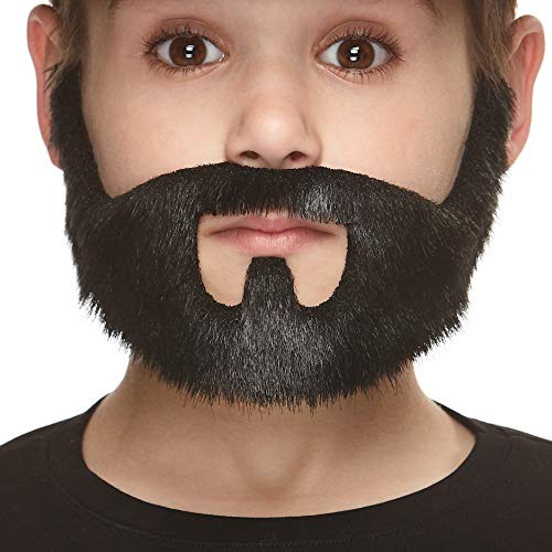 Mustaches Selbstklebender On Bail Gefälschter Schnurrbart und Bart für Kinder, Neuheit, Falsche Gesichtsbehaarung, Kostümzubehör für Kinder, Schwarz Glänzender Farbe von Mustaches