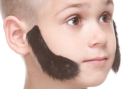 Mustaches Selbstklebender Sideburns Gefälschte Hammelkoteletts für Kinder, Neuheit, Falsche Gesichtsbehaarung, Kostümzubehör für Kinder, Schwarz Glänzender Farbe von Mustaches