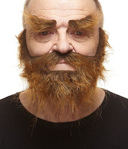 Mustaches Selbstklebender Traper Gefälschter Schnurrbart, Bart und Augenbrauen, Neuheit, Realistische Falsche Gesichtsbehaarung, Kostümzubehör für Erwachsene, Braun Ingwer Farbe von Mustaches
