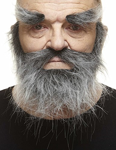 Mustaches Selbstklebender Traper Gefälschter Schnurrbart, Bart und Augenbrauen, Neuheit, Realistische Falsche Gesichtsbehaarung, Kostümzubehör für Erwachsene, Salz und Pfeffer Farbe von Mustaches