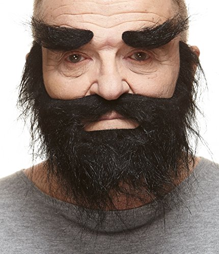 Mustaches Selbstklebender Traper Gefälschter Schnurrbart, Bart und Augenbrauen, Neuheit, Realistische Falsche Gesichtsbehaarung, Kostümzubehör für Erwachsene, Schwarz Farbe von Mustaches