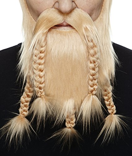 Mustaches Selbstklebender Viking Dward Falscher Bart, Neuheit, Falsche Gesichtsbehaarung, Kostümzubehör für Erwachsene, Blond Farbe von Mustaches