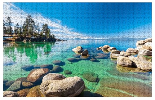Lake Tahoe Rocky Shoreline in Sunny Day Beach Puzzle für Erwachsene, 1000 Teile, 1000 Teile, Holzpuzzle, 76,2 x 50,8 cm von Muyankissu