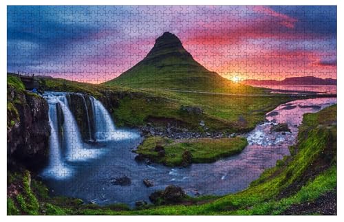 Majestätischer Abend mit Kirkjufell Vulkan Die Küste der Snaefellsnes-Halbinsel Holzpuzzles für Erwachsene 1000 Teile Puzzle 76,2 x 50,8 cm von Muyankissu
