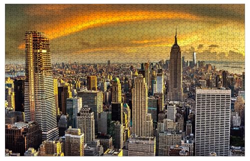 Panorama-Luftansicht von Manhattan bei Sonnenuntergang in New York, Holzpuzzles für Erwachsene, 1000 Teile, 76,2 x 50,8 cm Panorama-Luftansicht von Manhattan bei Sonnenuntergang in New York, Holzpuzzles für Erwachsene, 1000 Teile, 76,2 x 50,8 cm von Muyankissu
