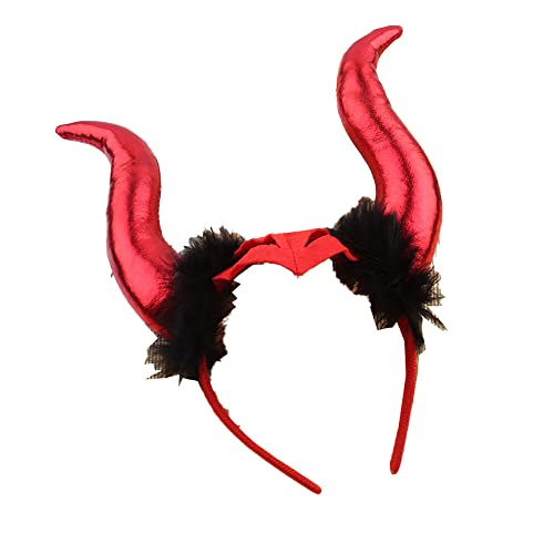 Muzboo Halloween Teufelshorn Stirnband, Teufelshorn Stirnband für Cosplay Halloween Kinder Erwachsene Rot 1 Stück + Schwarz 2 Stück von Muzboo