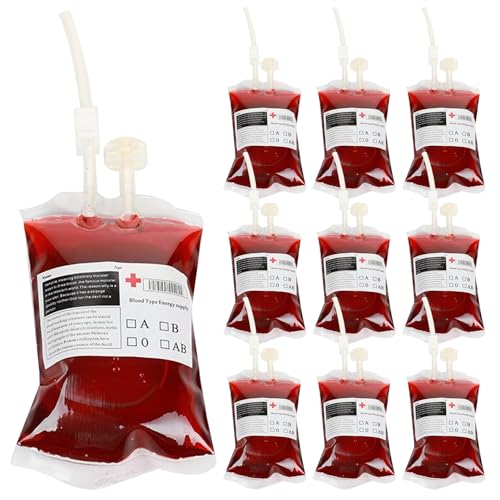 Blutbeutel für Getränke, 10 Stück, 350 ml, wiederverwendbare Getränkebeutel mit Spritze und Etiketten, Vampir-Dekor, lustige Halloween-Requisiten für Cosplay-Kostüme, Krankenschwester-Abschlussfeier Blutbeutel für Getränke, 10 Stück, 350 ml, wiederverwendbare Getränkebeutel mit Spritze und Etiketten, Vampir-Dekor, lustige Halloween-Requisiten für Cosplay-Kostüme, Krankenschwester-Abschlussfeier von Muzrunq