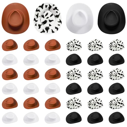 Muzrunq Mini Cowboy Hut Plastik Cowboy Hüte Multipack Mini Cowgirl Hüte 4 Farben süße Mini Western Party Hüte für Partydekorationen Accessoires Kuchen Topper 40pcs, Einheitsgröße von Muzrunq