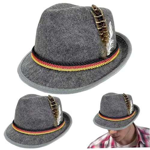 Muzrunq Festivalhut, 2PCS Oktoberfest Herren Fedora Hüte mit Federn, klassische Retro -Kappen für Halloween -Kleider, Bierfestival -Rollenspiel, Dark Gray von Muzrunq