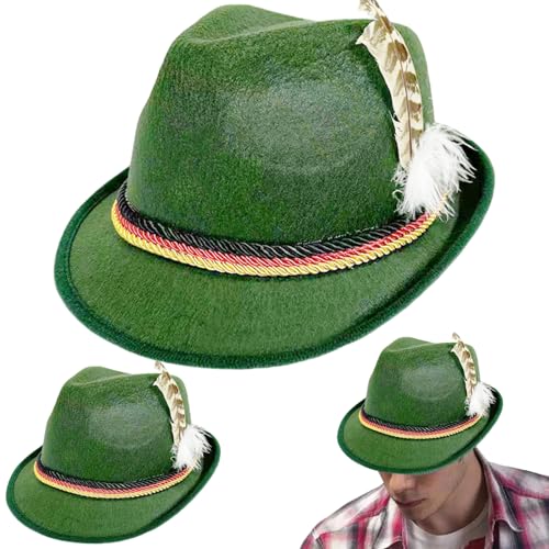 Muzrunq Festivalhut, 2PCS Oktoberfest Herren Fedora Hüte mit Federn, klassische Retro -Kappen für Halloween -Kleider, Bierfestival -Rollenspiel, Dark Green von Muzrunq