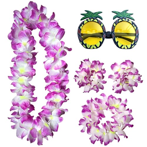 Muzrunq Hawaiianische Accessoires, Blume Lei mit Ananasgläser, Luau -Party -Dekorationen für Sommerferien, Strand, Poolparty, lila Muzrunq Hawaiianische Accessoires, Blume Lei mit Ananasgläser, Luau -Party -Dekorationen für Sommerferien, Strand, Poolparty, lila von Muzrunq