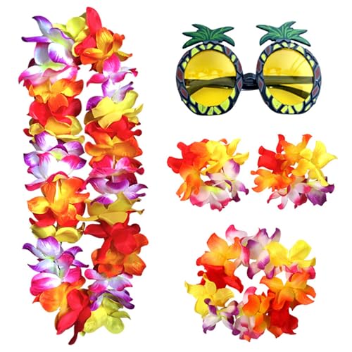 Muzrunq Hawaiianische Accessoires, Blume Lei mit Ananasgläser, Luau -Partydekorationen für Sommerferien, Strand, Poolparty, farbenfroh Muzrunq Hawaiianische Accessoires, Blume Lei mit Ananasgläser, Luau -Partydekorationen für Sommerferien, Strand, Poolparty, farbenfroh von Muzrunq