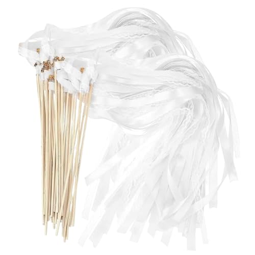 Muzrunq Hochzeitsstäbe aus Spitze, Elegantes weißes Band, 20 Stück, Zauberstab für die Hochzeit mit Goldener Glocke, romantische Bandstäbe, Seidenschlangen für Tanzflächen-Requisiten, Partyzubehör Muzrunq Hochzeitsstäbe aus Spitze, Elegantes weißes Band, 20 Stück, Zauberstab für die Hochzeit mit Goldener Glocke, romantische Bandstäbe, Seidenschlangen für Tanzflächen-Requisiten, Partyzubehör von Muzrunq
