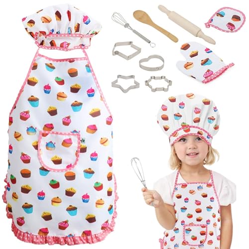 Muzrunq Kids Chef Set, 11pcs tun vor, Backsets für Mädchen mit Schürze, Kochhut zu Spielen, Schnitt- und Keksschneider zu Kochen, Backkochwerkzeuge für Mädchen Geburtstag Geschenk Muzrunq Kids Chef Set, 11pcs tun vor, Backsets für Mädchen mit Schürze, Kochhut zu Spielen, Schnitt- und Keksschneider zu Kochen, Backkochwerkzeuge für Mädchen Geburtstag Geschenk von Muzrunq