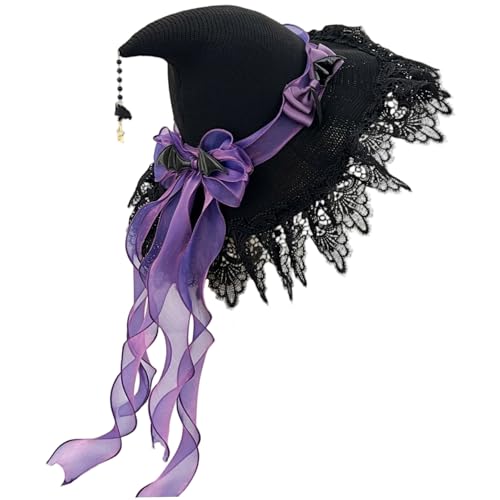 Muzrunq Lila witch hut lolita girl wizard hut mit spitzen trim und ribbon für Frauen Halloween Cosplay Party Accessoire Witch Girl Wizard Cosplay Halloween Party Accessoires. Muzrunq Lila witch hut lolita girl wizard hut mit spitzen trim und ribbon für Frauen Halloween Cosplay Party Accessoire Witch Girl Wizard Cosplay Halloween Party Accessoires. von Muzrunq