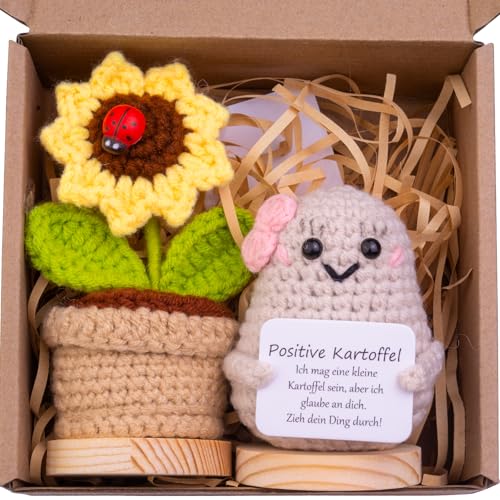Mwmoeen 2 Stück Mini lustige Positive Kartoffel Geschenke, handgemachte emotionale Unterstützung gestrickte Kartoffeln mit Frontkarte und hölzerne Basis Sonnenblume Topf Schreibtisch Dekoration Mwmoeen 2 Stück Mini lustige Positive Kartoffel Geschenke, handgemachte emotionale Unterstützung gestrickte Kartoffeln mit Frontkarte und hölzerne Basis Sonnenblume Topf Schreibtisch Dekoration von Mwmoeen