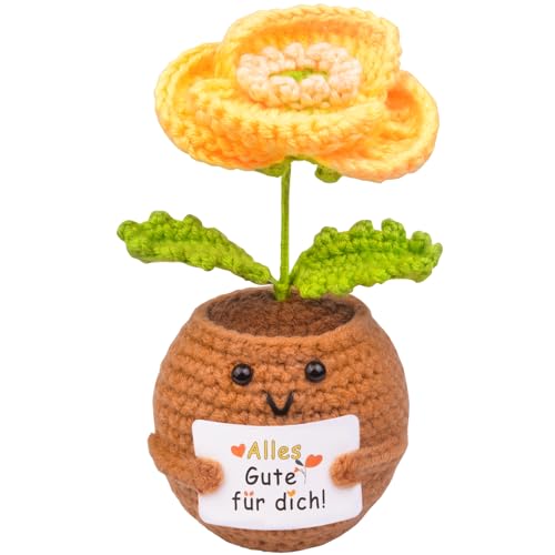 Mwmoeen Dankeschön Geschenke Positive Blumen, Glücksbringer Gestrickte Blumen Danke Geschenke für Freunde Kollegen und Famili, Positive Pocket Hug Kartoffel Deutsch Ersatz von Mwmoeen