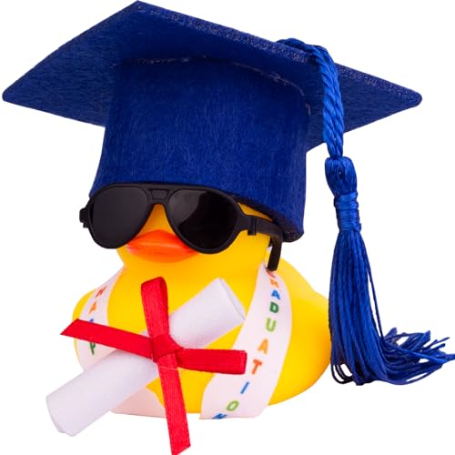 Mwmoeen lustige Akademiker Gummiente mit Diplom, Mini Graduierung Ente Auto Armaturenbrett Dekoration mit Graduierung Hut Schärpe Brille und Schärpe, Prüfung Bestanden, Positive Geschenke von Mwmoeen