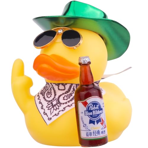 Mwmoeen Gummi Ente Auto Ornament, Gelbe Ente Auto Armaturenbrett Dekorationen Zubehör mit Mini Cowboyhut Schal Sonnenbrille und niedliche Flasche, 6.5cm von Mwmoeen