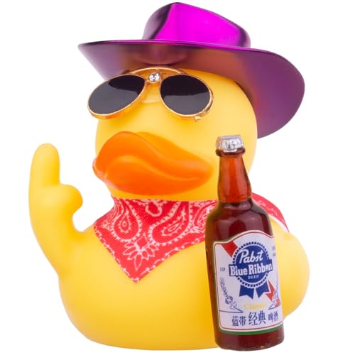 Mwmoeen Gummi Ente Auto Ornament, Gelbe Ente Auto Armaturenbrett Dekorationen Zubehör mit Mini Cowboyhut Schal Sonnenbrille und niedliche Flasche, 6.5cm von Mwmoeen