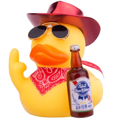 Mwmoeen Gummi Ente Auto Ornament, Gelbe Ente Auto Armaturenbrett Dekorationen Zubehör mit Mini Cowboyhut Schal Sonnenbrille und niedliche Flasche, 6.5cm von Mwmoeen