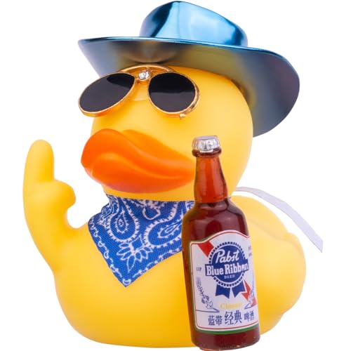 Mwmoeen Gummi Ente Auto Ornament, Gelbe Ente Auto Armaturenbrett Dekorationen Zubehör mit Mini Cowboyhut Schal Sonnenbrille und niedliche Flasche, 6.5cm Mwmoeen Gummi Ente Auto Ornament, Gelbe Ente Auto Armaturenbrett Dekorationen Zubehör mit Mini Cowboyhut Schal Sonnenbrille und niedliche Flasche, 6.5cm von Mwmoeen