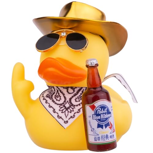 Mwmoeen Gummi Ente Auto Ornament, Gelbe Ente Auto Armaturenbrett Dekorationen Zubehör mit Mini Cowboyhut Schal Sonnenbrille und niedliche Flasche, 6.5cm Mwmoeen Gummi Ente Auto Ornament, Gelbe Ente Auto Armaturenbrett Dekorationen Zubehör mit Mini Cowboyhut Schal Sonnenbrille und niedliche Flasche, 6.5cm von Mwmoeen
