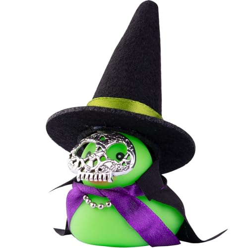 Mwmoeen Gummi Ente Auto Ornamente Halloween Ente Auto Armaturenbrett Dekorationen mit Mini Magic Hat, Mantel, Halskette, Sonnenbrille und Coole Requisite(Schwarz&Grün) von Mwmoeen