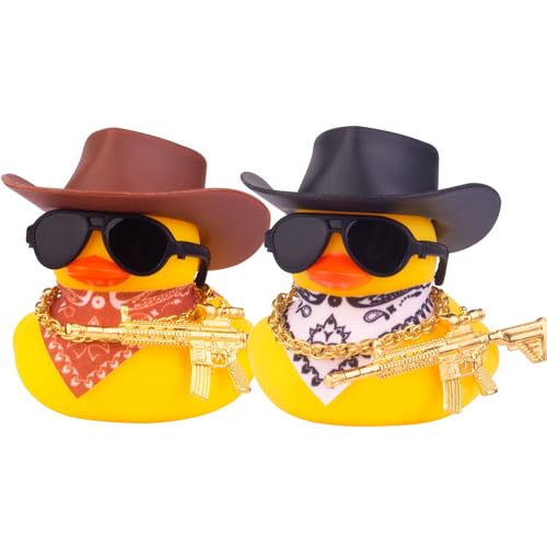 Mwmoeen Gummi Ente für Auto Armaturenbrett Dekorationen, 2 Stück gelbe Ente Auto Ornamente mit Cowboyhut Schal Sonnenbrille Goldkette und Coole Requisiten für Auto, Büro, Haus Dekoration Mwmoeen Gummi Ente für Auto Armaturenbrett Dekorationen, 2 Stück gelbe Ente Auto Ornamente mit Cowboyhut Schal Sonnenbrille Goldkette und Coole Requisiten für Auto, Büro, Haus Dekoration von Mwmoeen