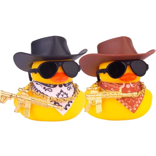 Mwmoeen 2 Stück gelbe Ente Auto Ornamente, Gummi Ente Auto Armaturenbrett Dekorationen mit Cowboyhut Schal Sonnenbrille Goldkette und Coole Requisiten Mwmoeen 2 Stück gelbe Ente Auto Ornamente, Gummi Ente Auto Armaturenbrett Dekorationen mit Cowboyhut Schal Sonnenbrille Goldkette und Coole Requisiten von Mwmoeen