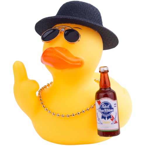 Mwmoeen Gummi Ente für Auto Ornament, einzigartige gelbe Ente Auto Armaturenbrett Dekorationen Zubehör mit Top Hat Sonnenbrille Halskette und niedlich Prop, 9cm Mwmoeen Gummi Ente für Auto Ornament, einzigartige gelbe Ente Auto Armaturenbrett Dekorationen Zubehör mit Top Hat Sonnenbrille Halskette und niedlich Prop, 9cm von Mwmoeen