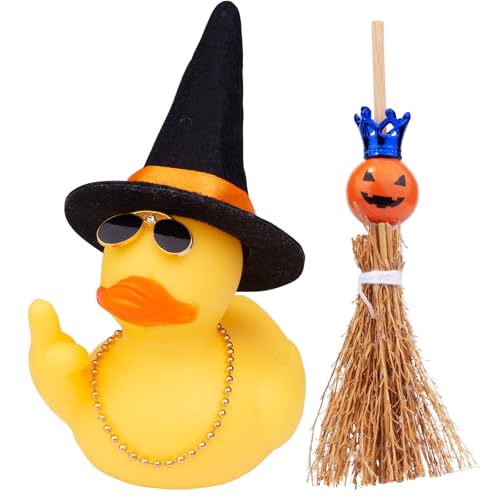 Mwmoeen Halloween Gummi Ente Auto Armaturenbrett Dekorationen Ostern Ente Auto Ornamente mit Hexen Hat Sonnenbrille Mini-Besen, 9cm Mwmoeen Halloween Gummi Ente Auto Armaturenbrett Dekorationen Ostern Ente Auto Ornamente mit Hexen Hat Sonnenbrille Mini-Besen, 9cm von Mwmoeen