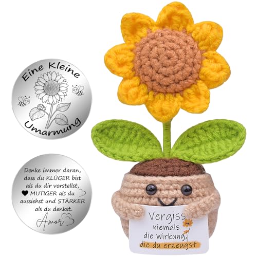 Mwmoeen Lustige Pocket Hug Positive Sonnenblume, Kreative Pocket Hug Positive Kartoffel und Kleine Umarmung Glücksbringer (Silber), Beste Freundin Geschenk für Frauen von Mwmoeen