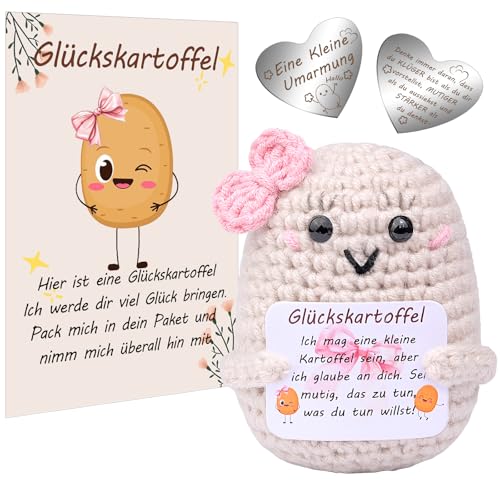 Mwmoeen Lustige Positive Kartoffel Pocket Hug, Kreative Strickwolle Kartoffel und Kleine Umarmung Glücksbringer (Silber), Mutmacher Geschenk, Recovery Gift，Beste Freundin Geschenke für Frauen. von Mwmoeen