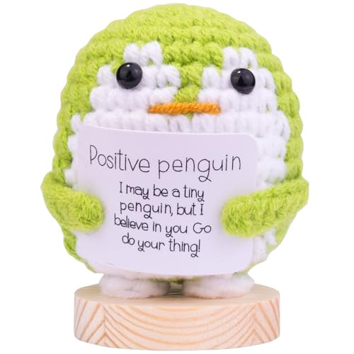 Mwmoeen Lustiger Positiver Pinguin, Glücksbringer Penguin Pocket Hug Geschenke, Süßes Gestricktes Pinguin mit Positiver Karte Aufmunterung Geschenke, Motivationsgeschenke, Beste Freundin Geschenke von Mwmoeen