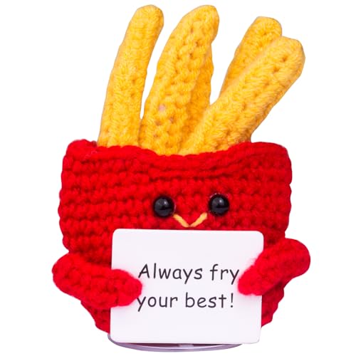 Mwmoeen Mini lustige Positive Kartoffel Geschenke, handgemachte emotionale Unterstützung gestrickte Kartoffeln mit Frontkarte French Fries Wassermelon Schreibtisch Dekoration von Mwmoeen